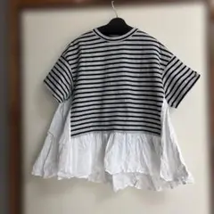 ATELIER SIX 黒とグレーストライプレイヤードTシャツのサムネイル