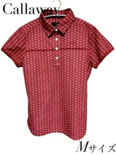 キャロウェイ　レディース　ゴルフ　半袖ポロシャツ　総柄　Mサイズ　赤