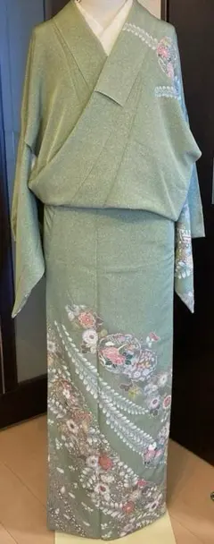訪問着　辻ヶ花風　緑　グリーン