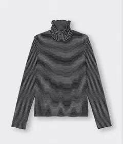 GU ソフトリブタートルネックT 長袖　ボーダー