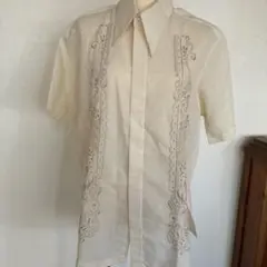 ローサス 総刺繍 長袖シャツ レギュラーカラー M 生成 シフォン 
