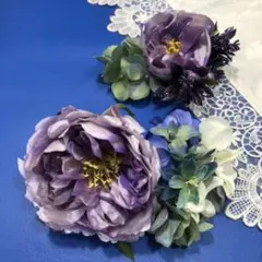 髪飾り　コサージュ　パープル　ブルー　ローズ　成人式　卒業式　ブライダル　結婚式
