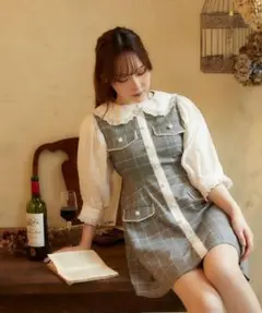 スワンキス♡コットンフリル　グレンチェックワンピース