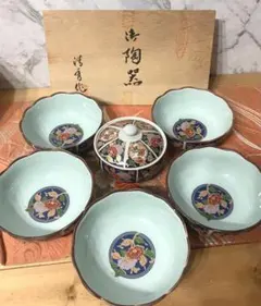 有田焼 清秀作 古伊万里 小鉢 五口 蓋付梅壺 1口