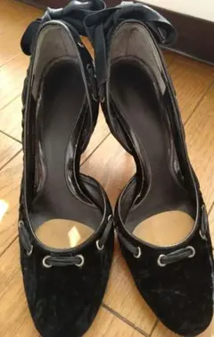 NORVESPAZIO黒のベロアオープントゥハイヒールのサムネイル