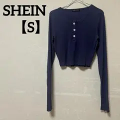 SHEIN 【S】ネイビー クロップド長袖Tシャツ レディース