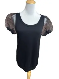 phebelly ブラック パフスリーブ Tシャツ