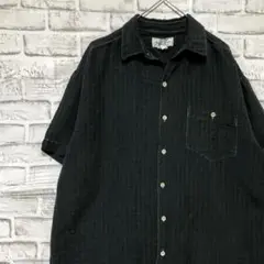 半袖シルク　リネンシャツ！アロハ　M ブラック718