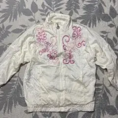 レディース 古着 刺繍ナイロンジャケット 花柄 ピンク ホワイト 90s 可愛い