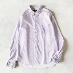 コムデギャルソンオムプリュス　ストライプシャツ　二枚襟　袖　パープル