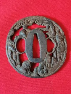 鍔 無銘 茄子図 三つ巴 鉄鐔 拵 日本刀 刀装具 骨董 古美術 江戸