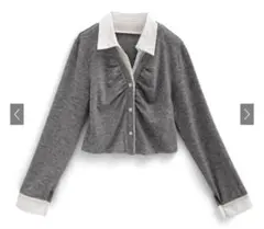 【美品、新品未着用】シャツレイヤード風ショート丈トップス[dk1355]