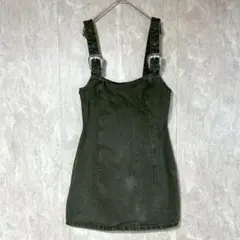 【ザラ】デニムミニワンピース EUR/M グレー ジャンパースカート 肩紐調整可