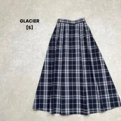 【GLACIER】チェックロングフレアスカート　ネイビー　S 綺麗め　大人可愛い