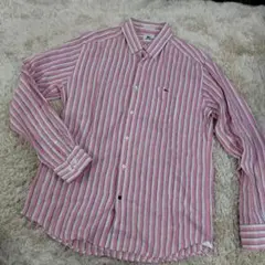 LACOSTE リネンコットン ストライプシャツ 長袖 ボタンダウン