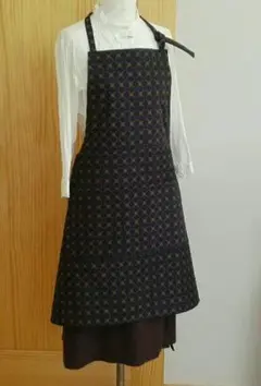 シンプルカフェエプロン♪ポケットいっぱい☆ネイビーリーフ☆ハンドメイド