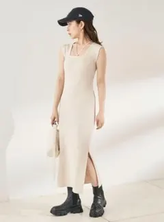 フーズフーチコ Chico リブニットロングワンピース アイボリー ノースリーブ