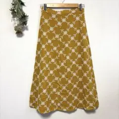 ZARA｜花柄刺繍パンチングロングスカート｜Aライン｜通気性｜イエロー｜S〜M