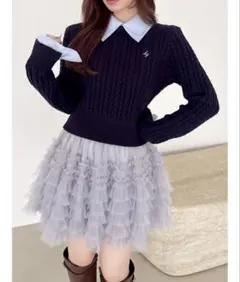 dazzlin ケーブルシャツドッキングニット　ネイビー