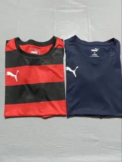 Puma Tシャツセット 赤黒ストライプとネイビー　　2枚セット160