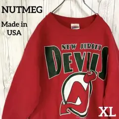 NHL　USAアイスホッケー　スウェットトレナー　メンズXL　デビルス　デカロゴ
