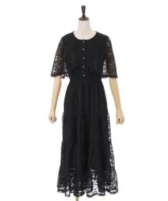 292◇ケープ風レースティアードワンピース 黒 axes femme アクシーズ
