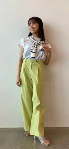 PLST ハイストレッチリネンミックススタックワイドパンツ　サイズM