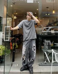 希少★COSYHARU Y2K Damage Wide Black Denim