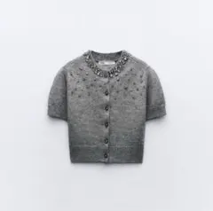 ZARA ラインストーンボタン ニットカーディガン　ビジュー