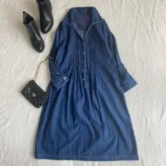 訳あり ローラアシュレイ ピンタック スキッパー デニム ワンピース