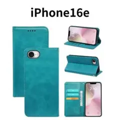 iPhone16e ケース 手帳型 ターコイズブルー