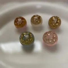 クラウン入り ビーズ 5個セット ハンドメイド素材 約16㍉