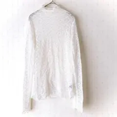 Dazy総レースハイネックトップス長袖白M レース透け感インナー重ね着