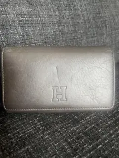未使用　HIROFU ヒロフ　レザー二つ折り財布　ミニ財布 シルバーグレー ソープラ】二つ折り財布 レザー ウォレット 本革（商品番号：P25