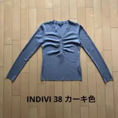 INDIVI 長袖 Vネック カットソー カーキ38のサムネイル