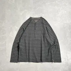 00s eddie bauer ヘンリーネック ボーダー ロンt 古着 グレーMのサムネイル