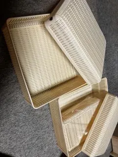 アイボリー プラスチックバスケット 3個セット