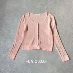 UNIQLO:C/リブニットカーディガン/M/コーラル/短丈/綺麗め/シンプル