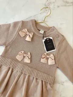 新品　cottoli コトリ　バースデイ　ピンク リボン　ニット　ロンパース