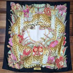 極美品 シルク フェラガモ 大判スカーフ レオパード 花柄 ヴィンテージ