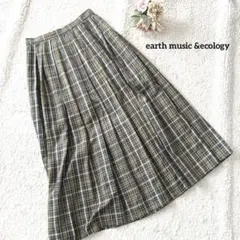 アースミュージックアンドエコロジー チェック柄フレアロングスカート M