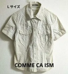 COMME CA ISM 半袖チェックシャツ ベージュ系　Ｌサイズ 綿 100%
