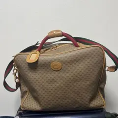 GUCCI マイクロGG シェリーライン PVC ボストンバッグ 大容量 茶 鍵 