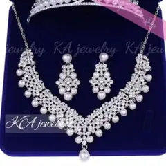 ☆2点セットイヤリング ネックレス 結婚式 ブライダルパールアクセサリー*ピアス