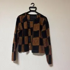 lowrys farm透かし編み チェック柄 カーディガン