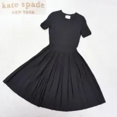 kate spade 半袖 ひざ丈ワンピース 黒 プリーツ