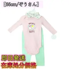 【66cm】ぞう新生児 3点セット ロンパース ヘアバンド パンツ 長袖 可愛い