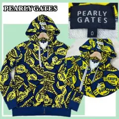 美品✨パーリーゲイツ ジップパーカー 0 ネイビー イエロー 総柄 希少デザイン