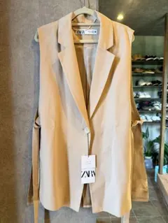 ZARA ベージュ ノースリーブジャケット ベスト ジレXS