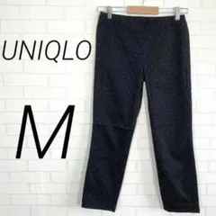 (r1345)ユニクロ【M】クロップドレギンスパンツ ドット柄 ブラック 楽ちん
